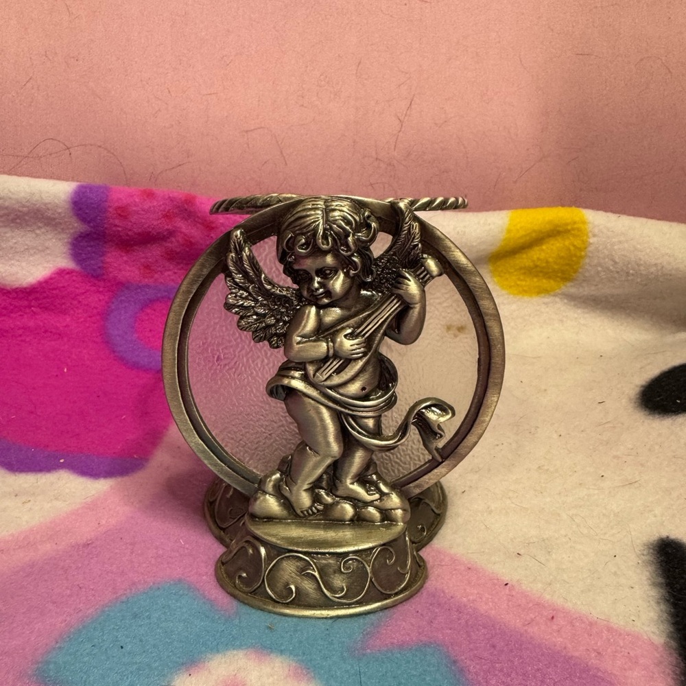 Vintage Pewter Cherub Angel Tealight Candle Holder Celestial 🪽